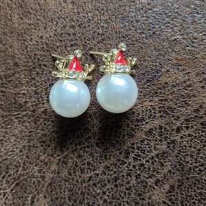 Elegant Gold and Pearl Earrings with Red Accents